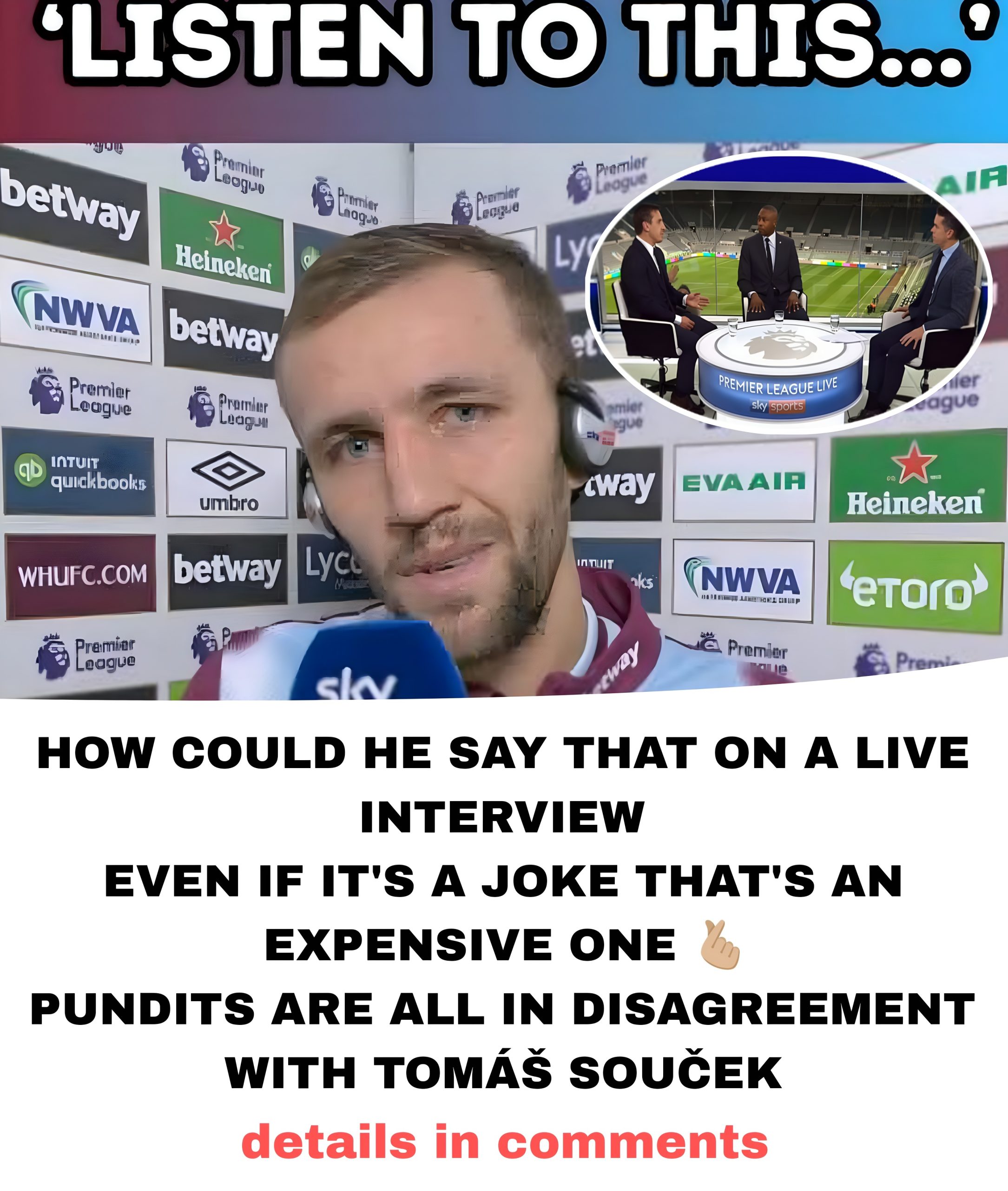🗣️” No way did he just said that on live TV” 🤯  🗣️” He’s going to have the entire fan base rattled’ 🗣️” Tomáš Souček what a player.”   Souček is a very brave man saying this, he knew exactly what he was doing…